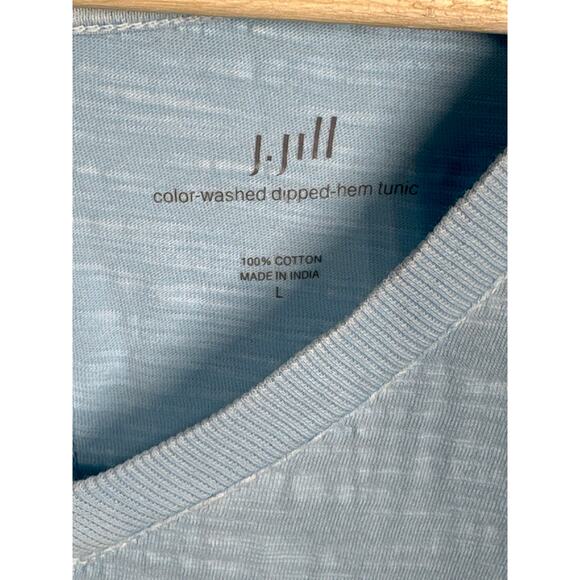 J. Jill Color-Washed Dipped-Hem Tunic Top Light Blue Cotton Size L Casual Pastel - Picture 4 of 9